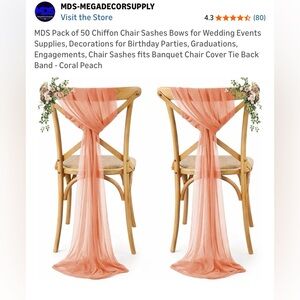 Pack of 50 Coral Peach Chiffon Chair Sashes - Wedding & Event Decor